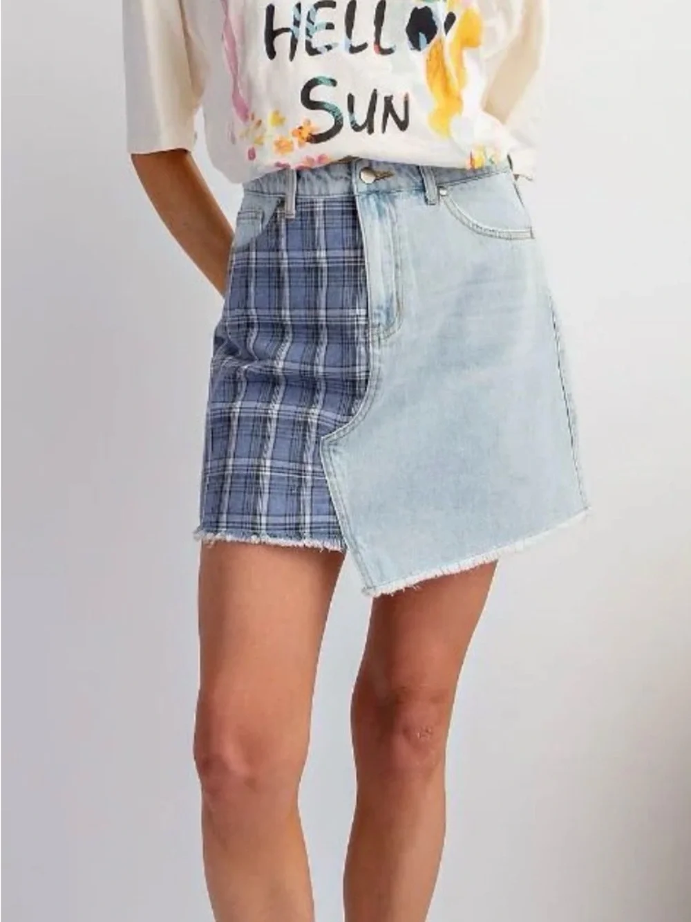 easel Winnie denim patchwork Mini Skirt - Picture 1 of 10